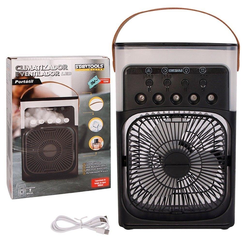 Mini Ar Condicionado Climatizador Umidificador Ventilador Agua Com Led Portátil Preto - 5