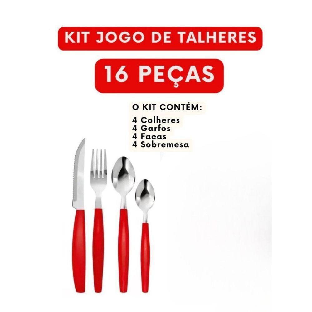 Kit 16 Peças Jogo De Talheres De Mesa Vermelho - 2