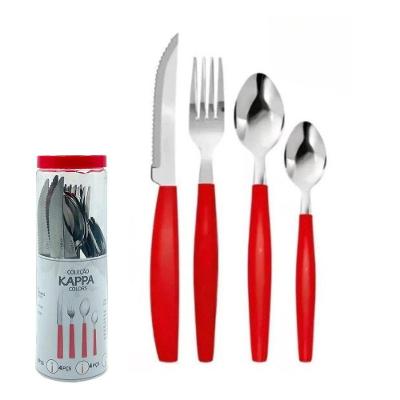 Kit 16 Peças Jogo De Talheres De Mesa Vermelho