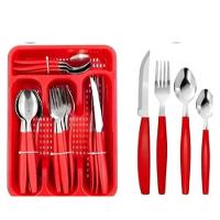 Kit 25 Peças Jogo De Talheres De Mesa Plástico E Aço Inox Vermelho - 1