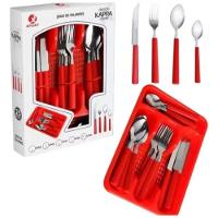 Kit 25 Peças Jogo De Talheres De Mesa Plástico E Aço Inox Vermelho - 3