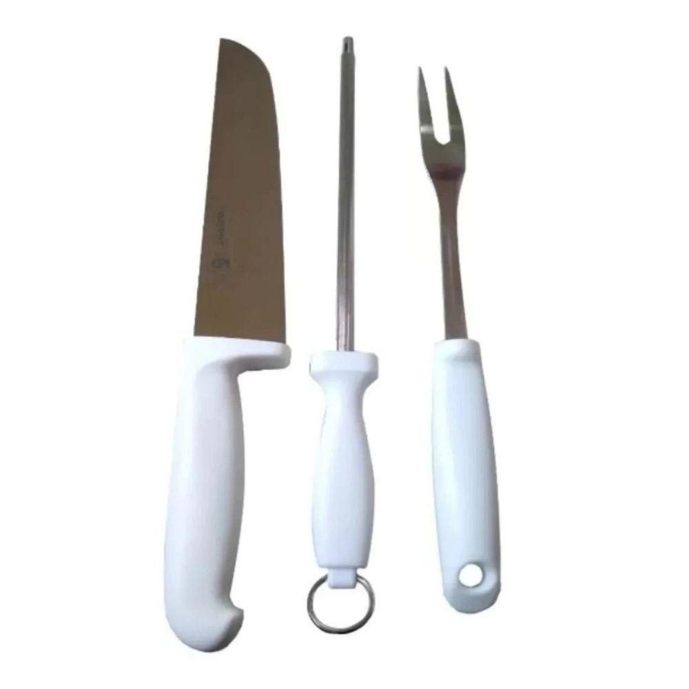 Kit 3 Peças Para Churrasco Faca Garfo Chaira Aço Inox - 1