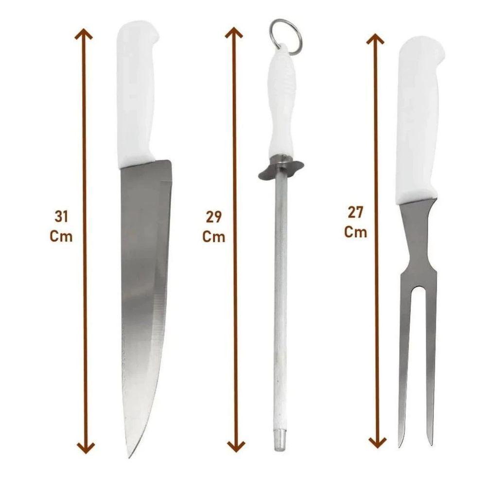 Kit 3 Peças Para Churrasco Faca Garfo Chaira Aço Inox - 3