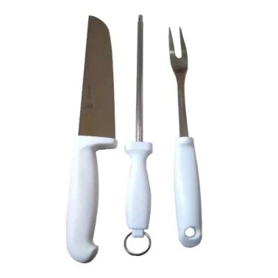 Kit 3 Peças Para Churrasco Faca Garfo Chaira Aço Inox