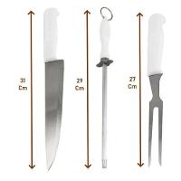 Kit 3 Peças Para Churrasco Faca Garfo Chaira Aço Inox - 3