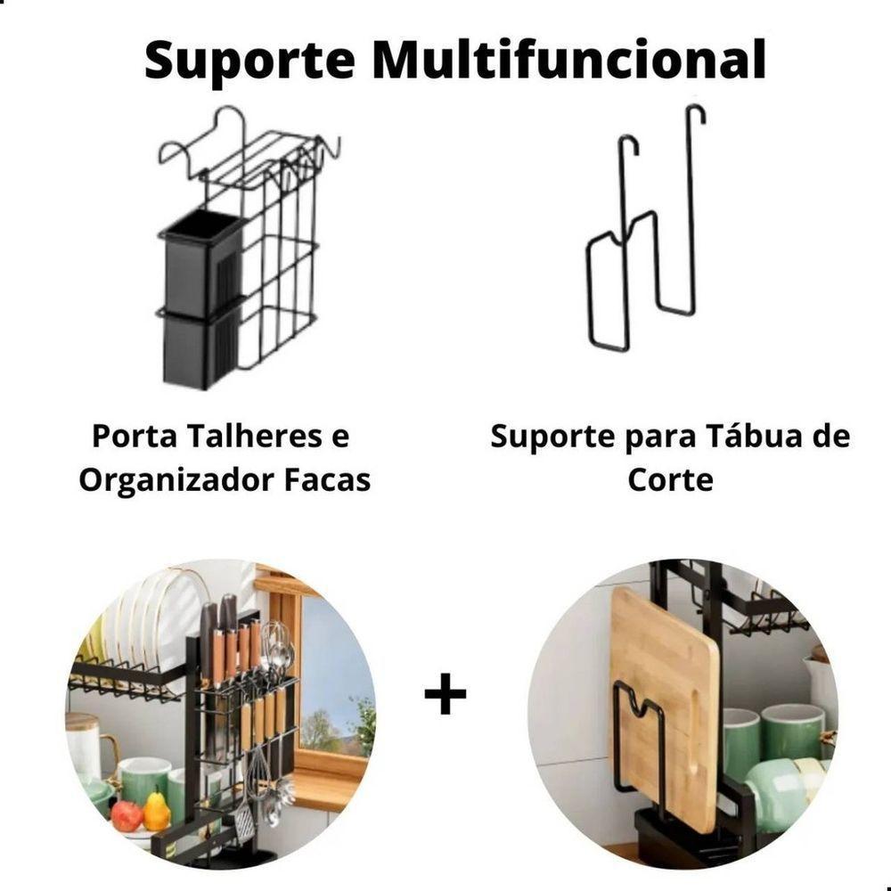 Escorredor De Louças 2 Andares Multifuncional De Bancada Preto Fosco - 3