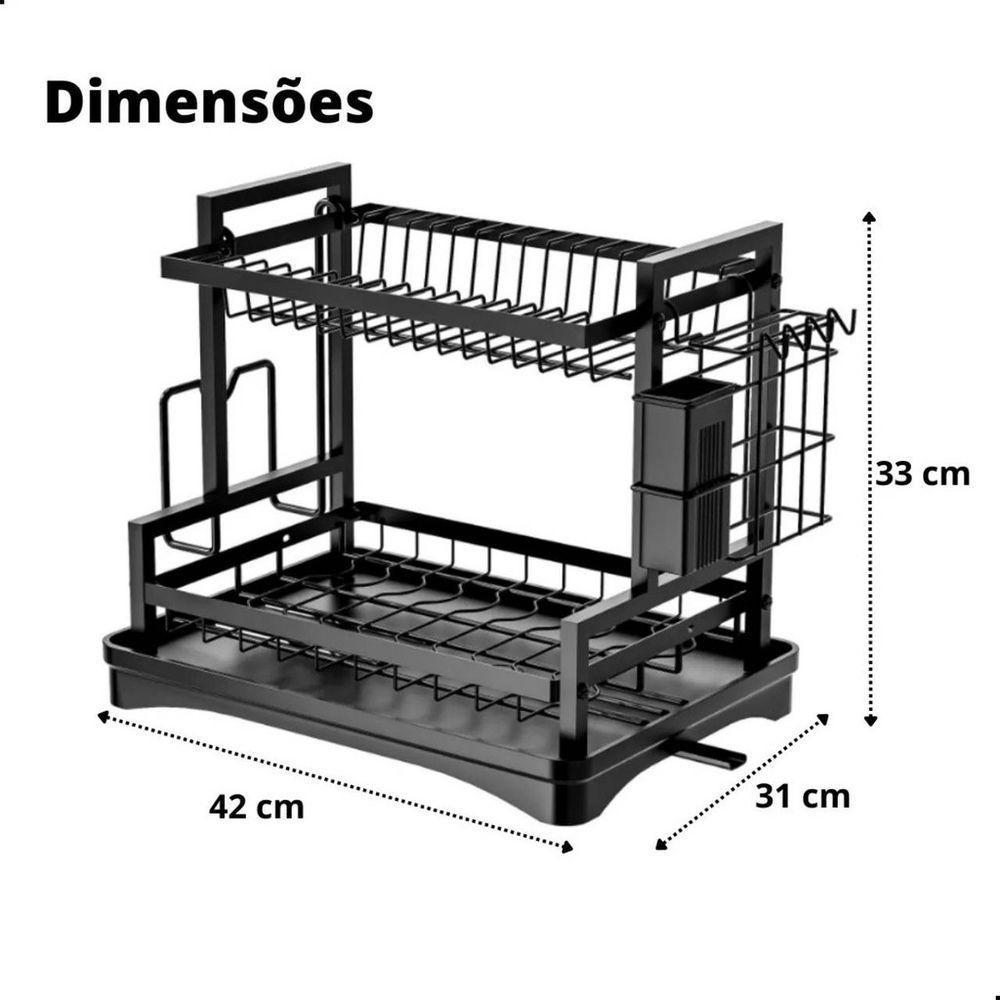 Escorredor De Louças 2 Andares Multifuncional De Bancada Preto Fosco - 4