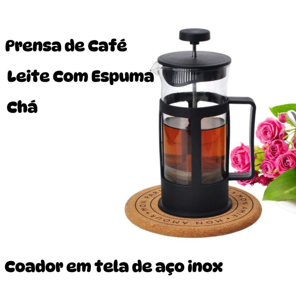 Cafeteira Prensa Francesa Cremeira 350 Café Chá Em Vidro Preta - 4