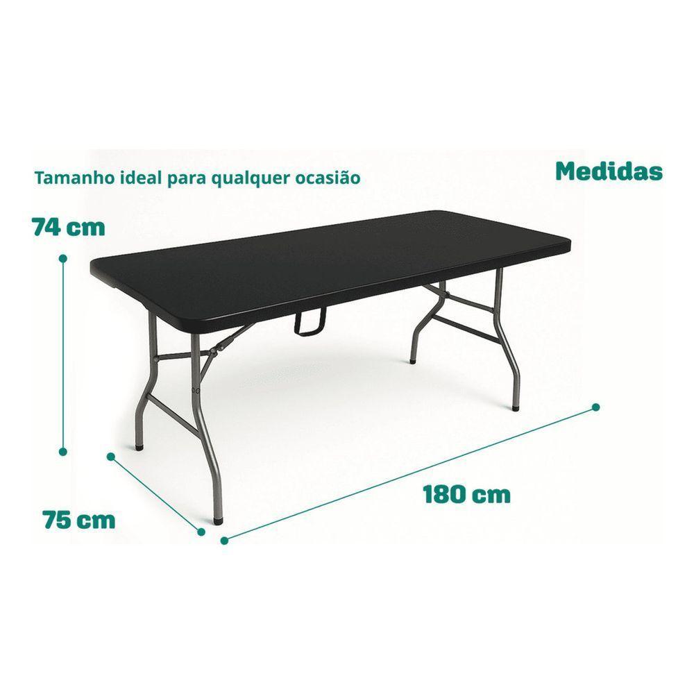 Mesa Dobrável Vira Maleta Com Alça Portátil 1,80m Camping Preta - 2