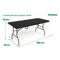 Mesa Dobrável Vira Maleta Com Alça Portátil 1,80m Camping Preta - 2