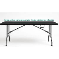 Mesa Dobrável Vira Maleta Com Alça Portátil 1,80m Camping Preta - 3