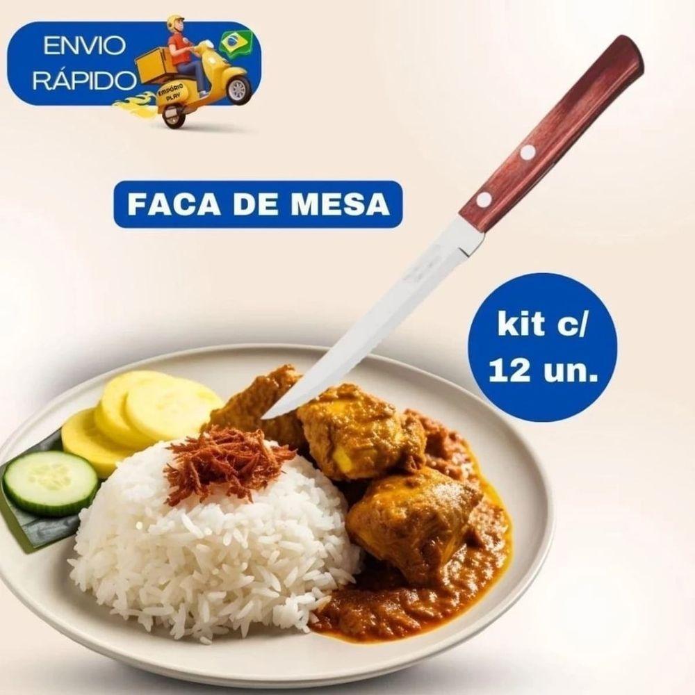 Kit 12 Facas De Mesa Com Cabo De Madeira - 2