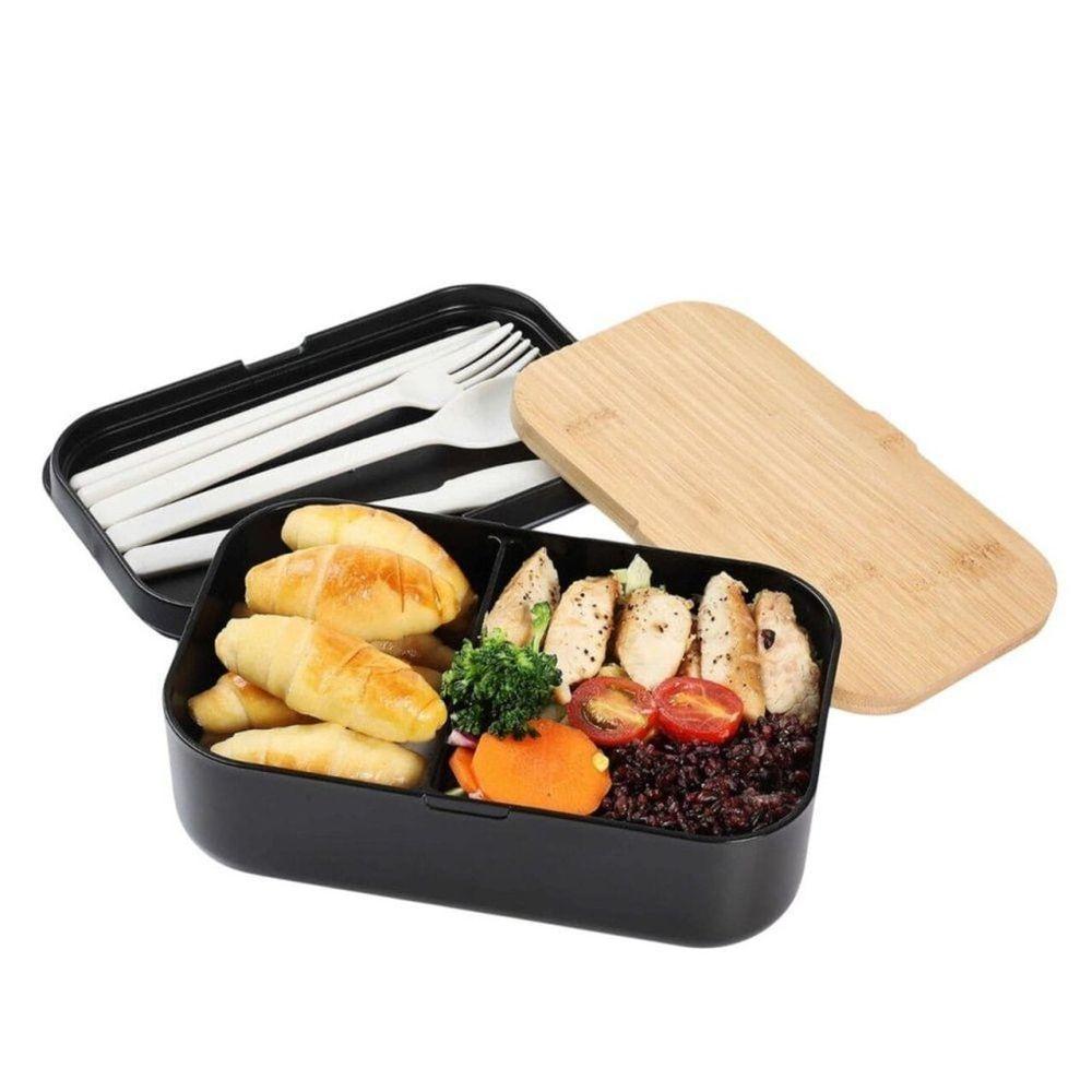 Kit Marmita Lancheira Tampa Hermética Garfo E Colher 900ml Miniso Preta - 1