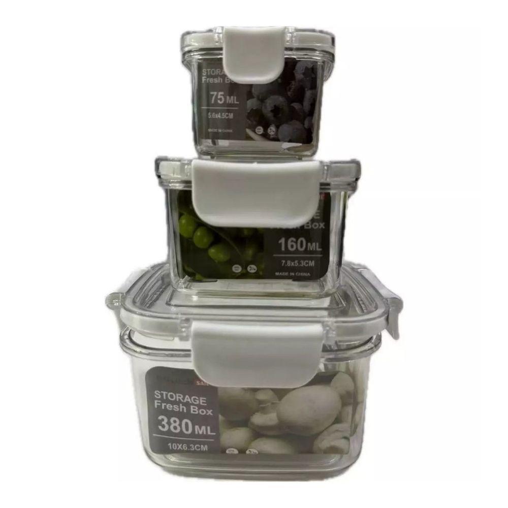 Kit 3 Potes Pote Hermético Acrílico Organizador De Geladeira Tampa Alta Vedação Em Silicone - 1