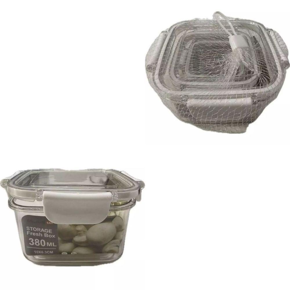 Kit 3 Potes Pote Hermético Acrílico Organizador De Geladeira Tampa Alta Vedação Em Silicone - 3