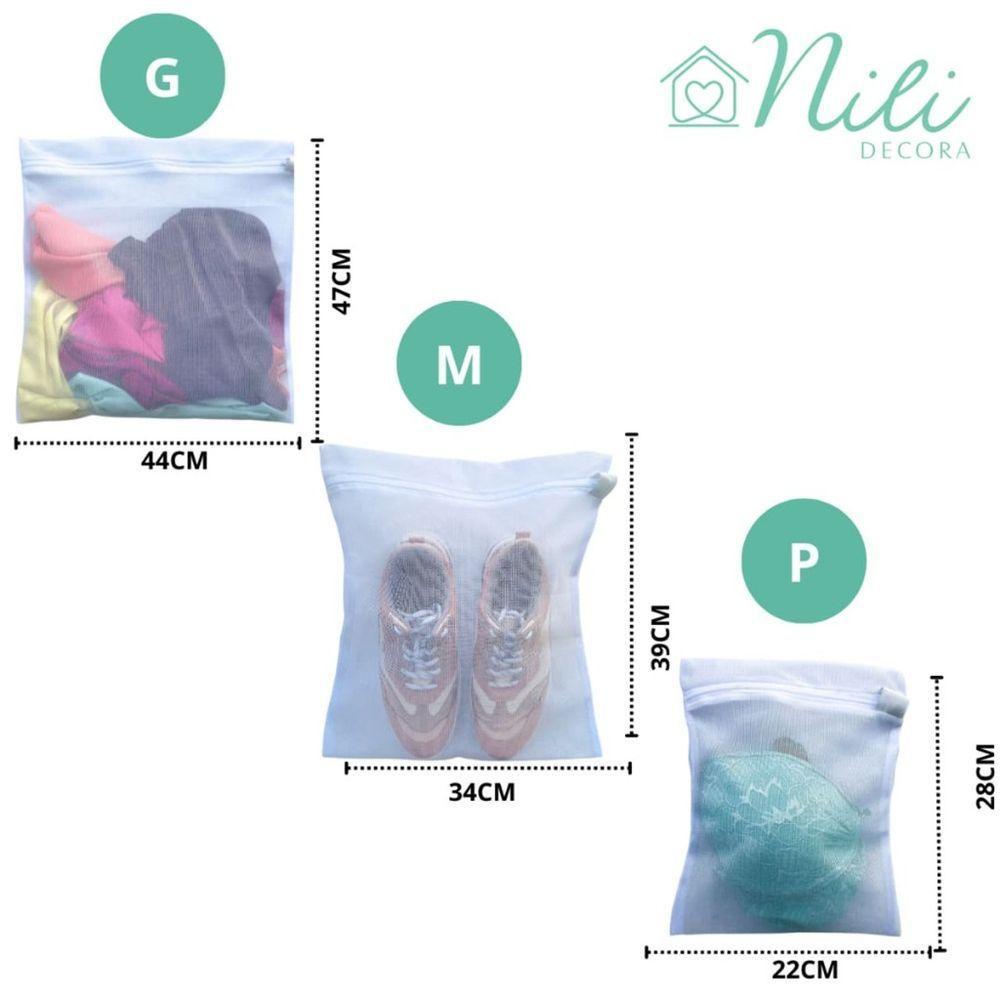 Kit 3 Saco Telado Lava Roupa P, M E G Para Peças Delicadas Com Zíper - 3
