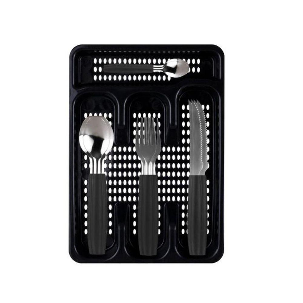 Kit Conjunto 17 Peças Faqueiro Com Porta Talheres Preto - 1