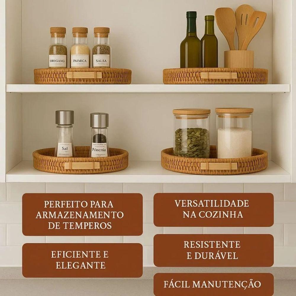 Kit 3 Peças Bandejas Redondas Em Madeira - 3