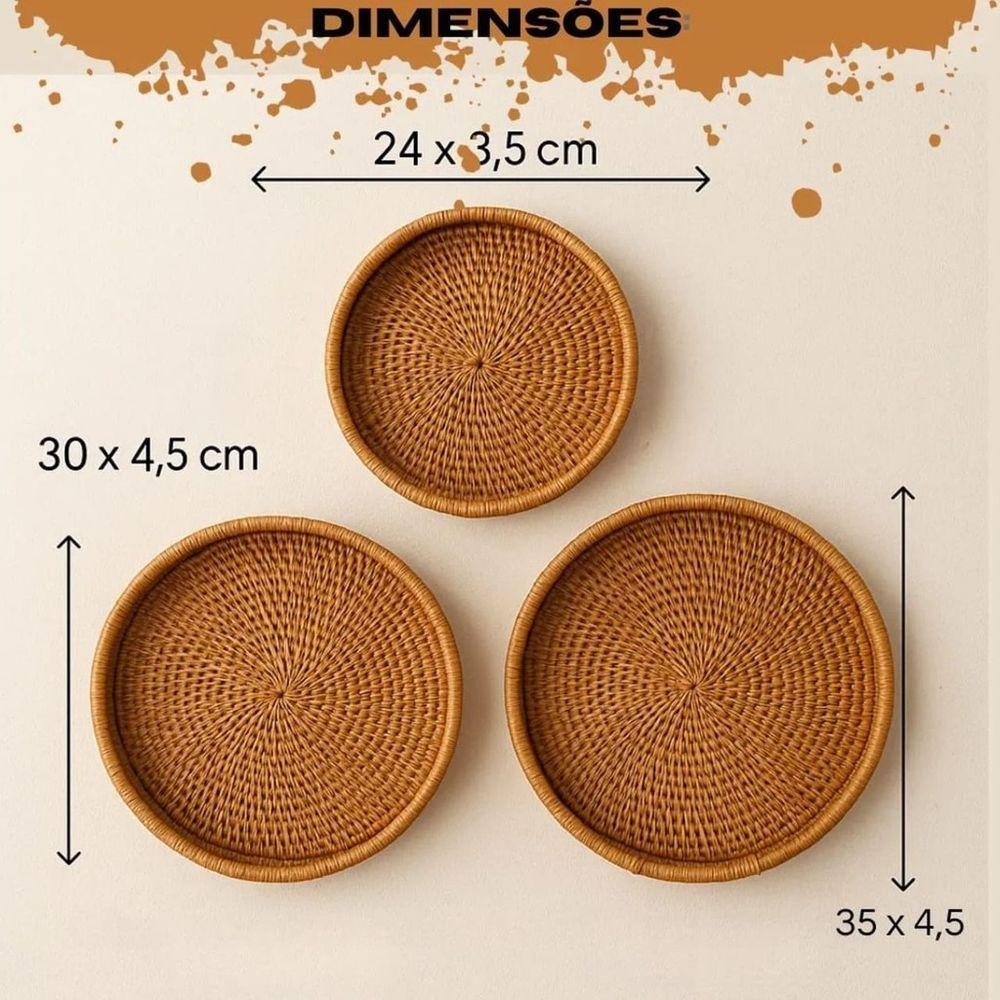 Kit 3 Peças Bandejas Redondas Em Madeira - 4