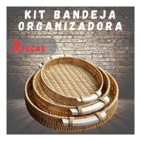 Kit 3 Peças Bandejas Redondas Em Madeira - 5