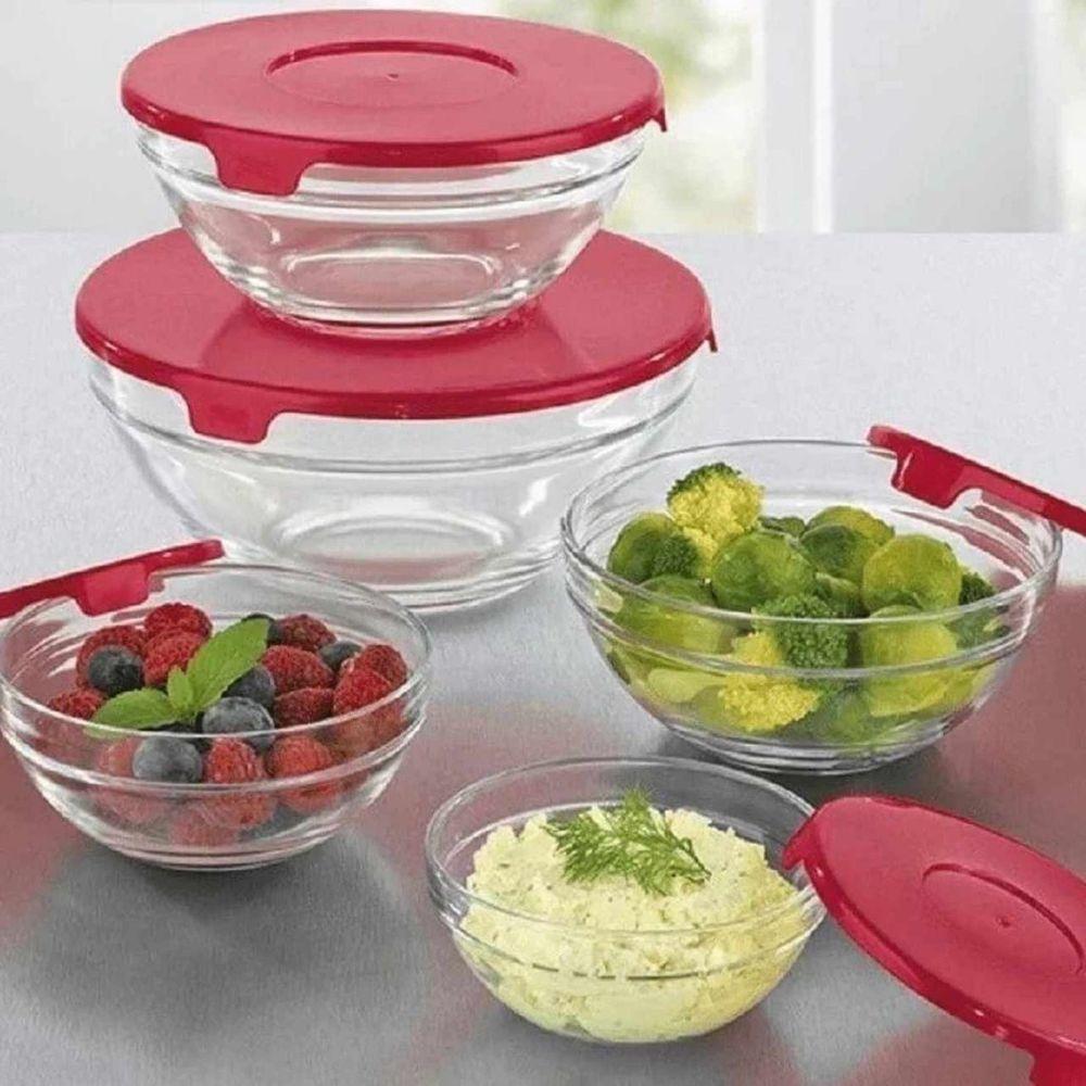 Kit 5 Potes De Vidro Redondos Com Tampa Plástica Conjunto De Tigelas Vidro Com Tampa - 3