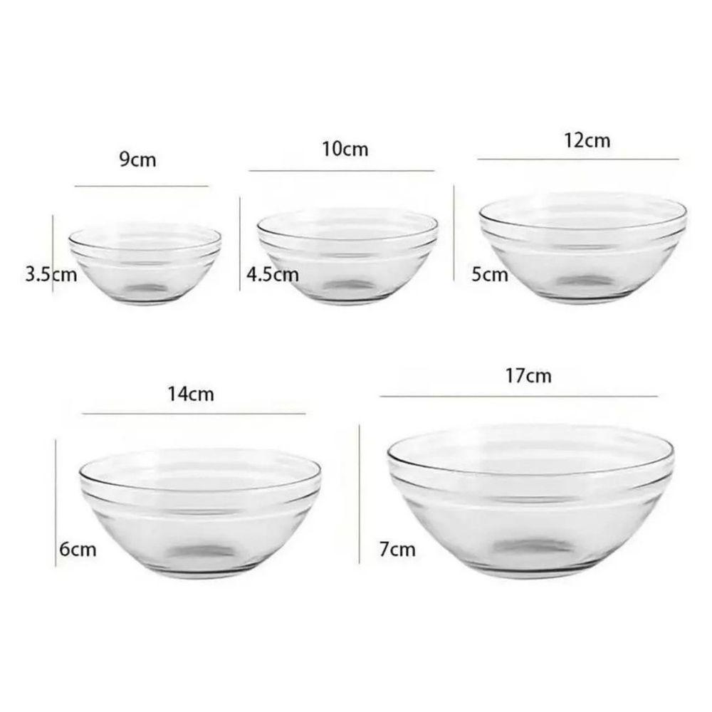 Kit 5 Potes De Vidro Redondos Com Tampa Plástica Conjunto De Tigelas Vidro Com Tampa - 4