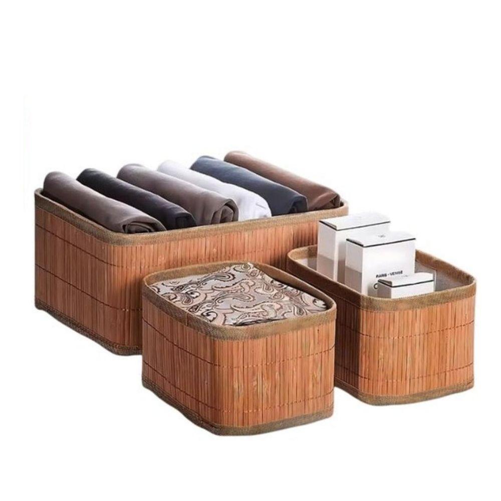 Conjunto 3 Cesto Organizador Em Bambu Multiuso Com Forro - 1