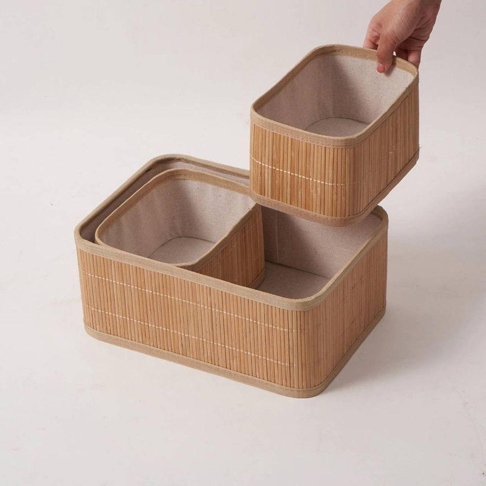 Conjunto 3 Cesto Organizador Em Bambu Multiuso Com Forro - 2
