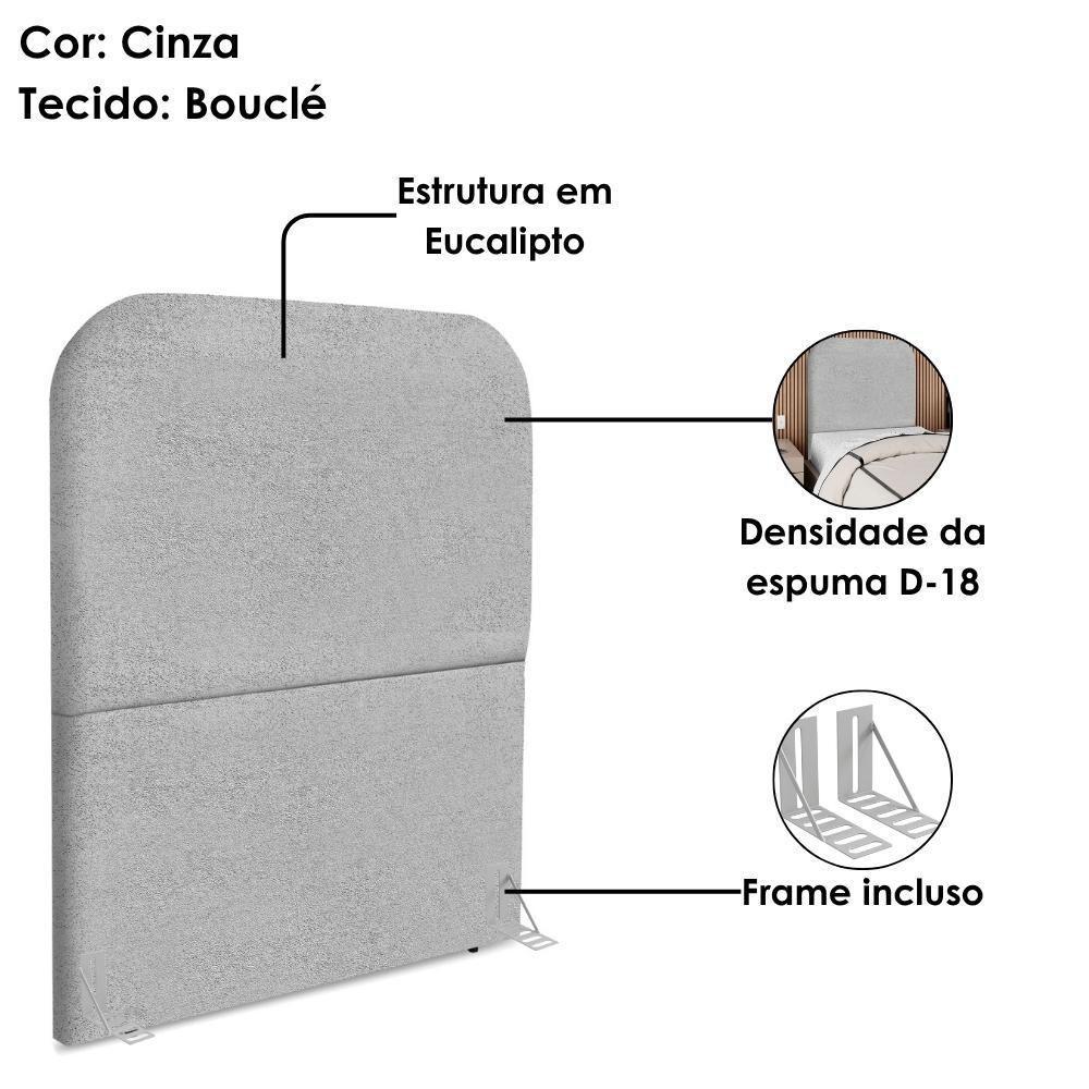 Cabeceira Solteiro 100 Cm Com Frame Alana Boucle Cinza Artte Cinza - 5