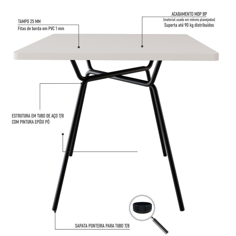 Mesa De Jantar Quadrada Soho 90cm Off White - Est.preta - 8