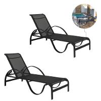 2 Cadeiras Piscina Espreguiçadeira Reclináveis + Ombrelon Preto - 3