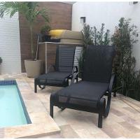 2 Cadeiras Piscina Espreguiçadeira Reclináveis + Ombrelon Preto