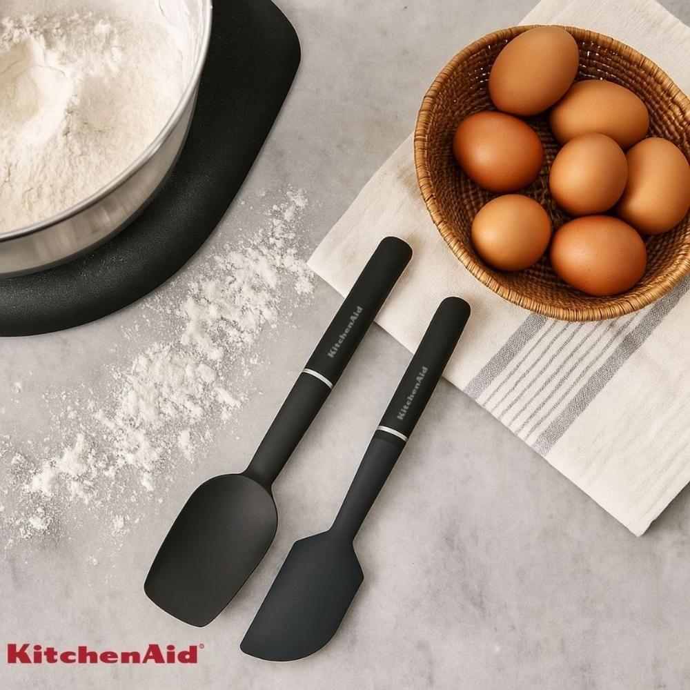 Jogo Espátula Pão Duro E Clássica Silicone Preto Kitchenaid - 2