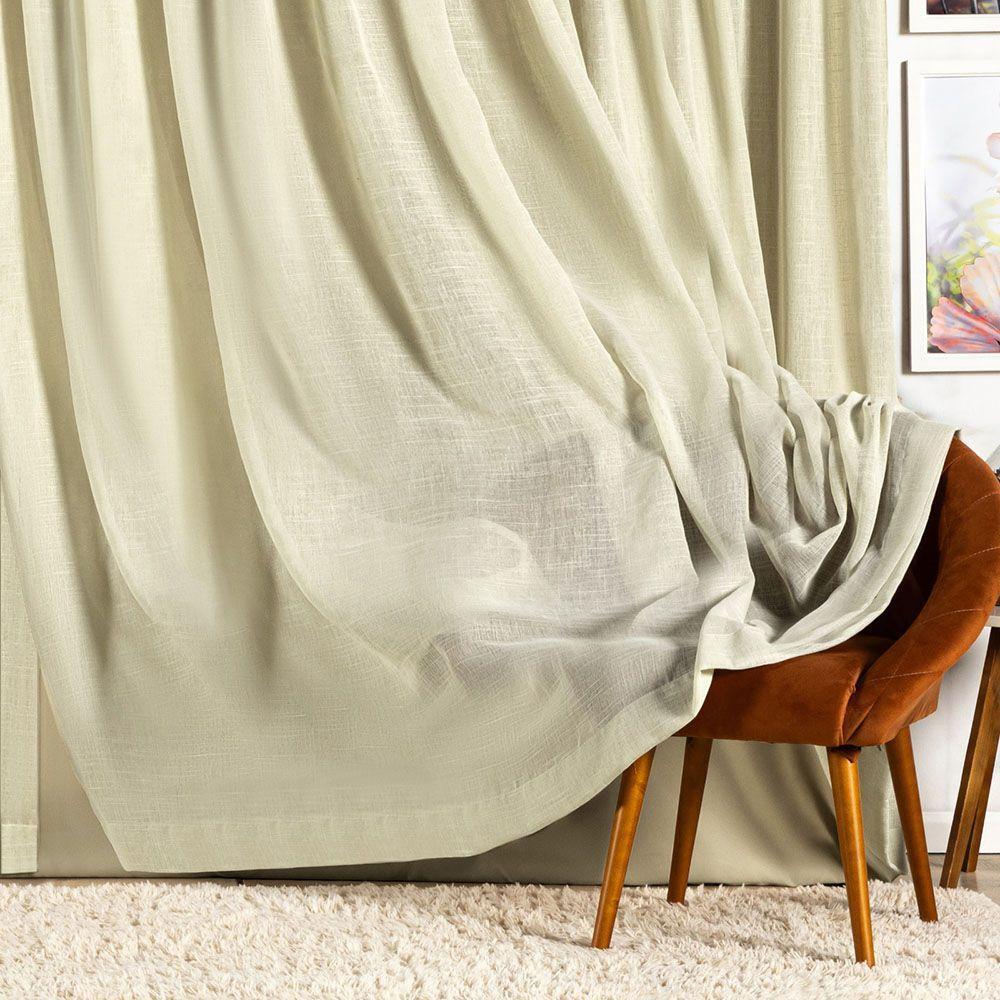Cortina Lucy Blackout Voil Gaze Linho 4,40m X 2,50m Sala Quarto Varão 3m - Palha - 100% Poliéster - 2