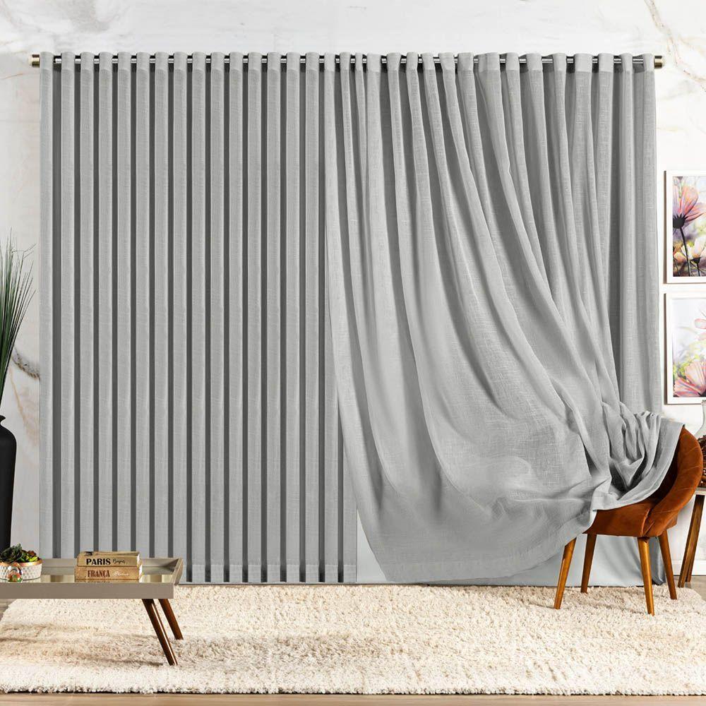 Cortina Lucy Blackout Voil Gaze Linho 4,40m X 2,50m Sala Quarto Varão 3m - Cinza - 100% Poliéster - 1