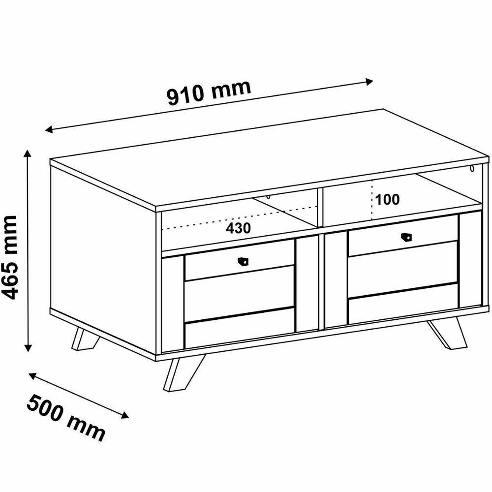 Mesa De Centro Retangular Com 2 Gavetas E Prateleira Trama - 2