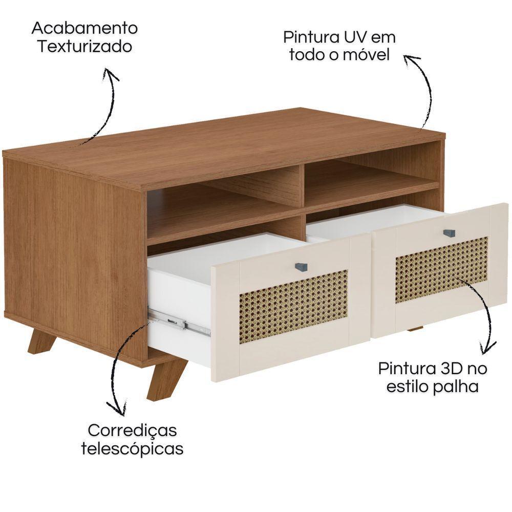 Mesa De Centro Retangular Com 2 Gavetas E Prateleira Trama - 3