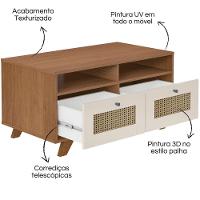 Mesa De Centro Retangular Com 2 Gavetas E Prateleira Trama - 3