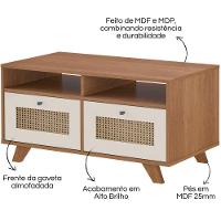 Mesa De Centro Retangular Com 2 Gavetas E Prateleira Trama