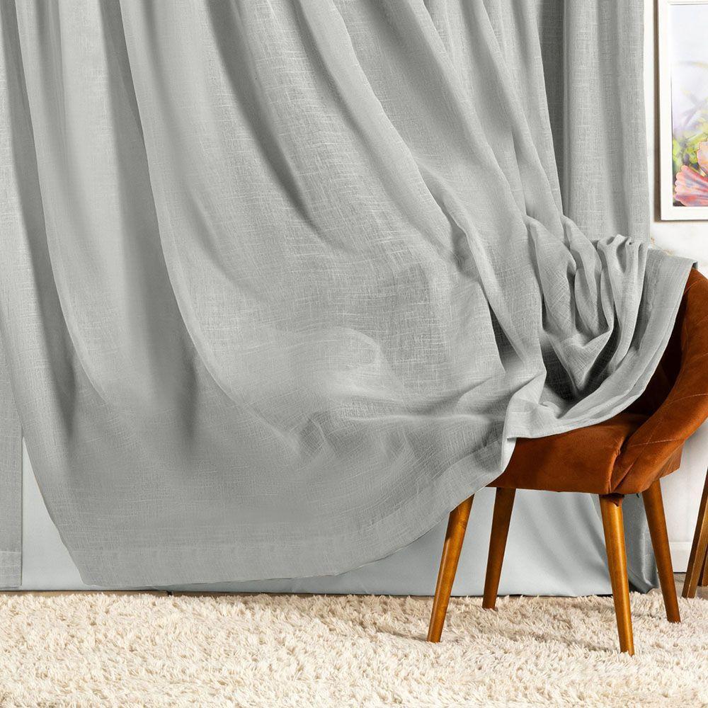 Cortina Lucy Blackout Voil Gaze Linho 5,40m X 2,70m Sala Quarto Varão 4m - Cinza - 100% Poliéster - 2