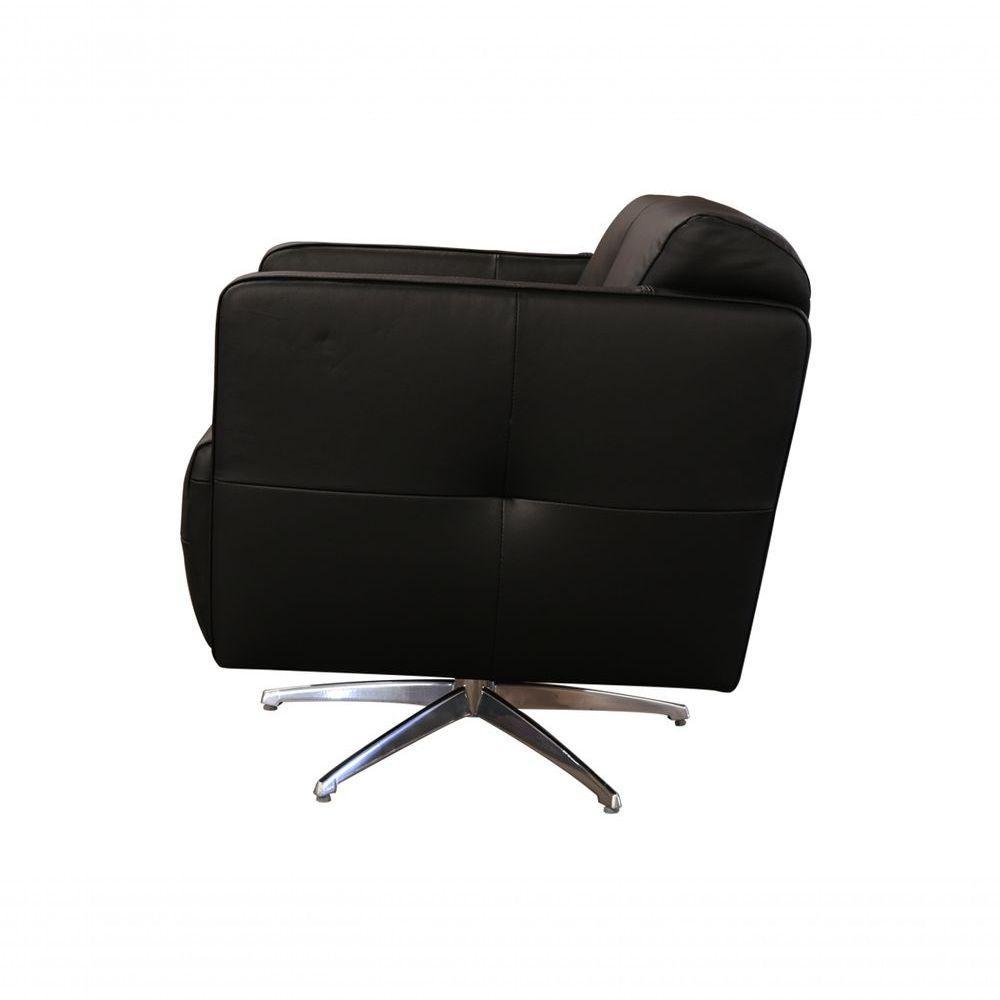 Poltrona Decorativa Giratória Azaléia De Couro Preto - 3