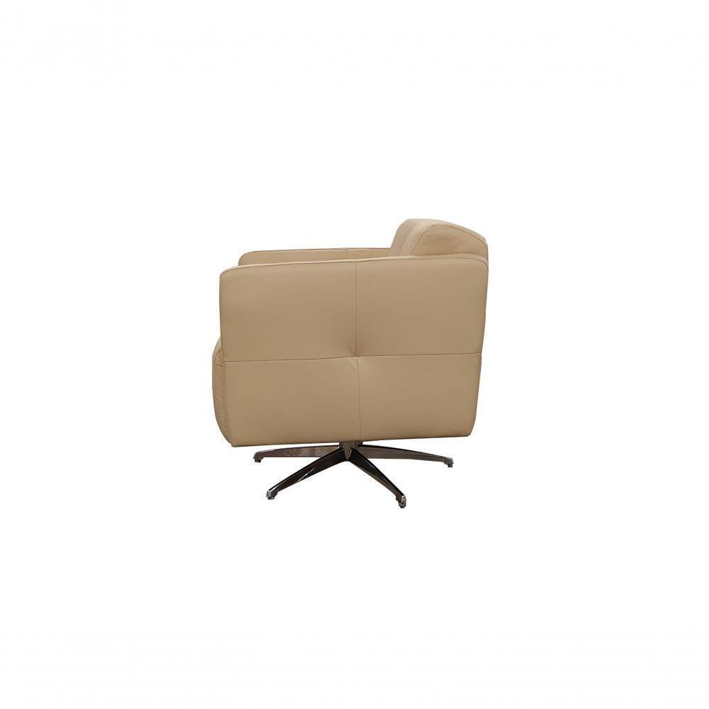 Poltrona Decorativa Giratória Azaléia De Couro Manteiga - 2