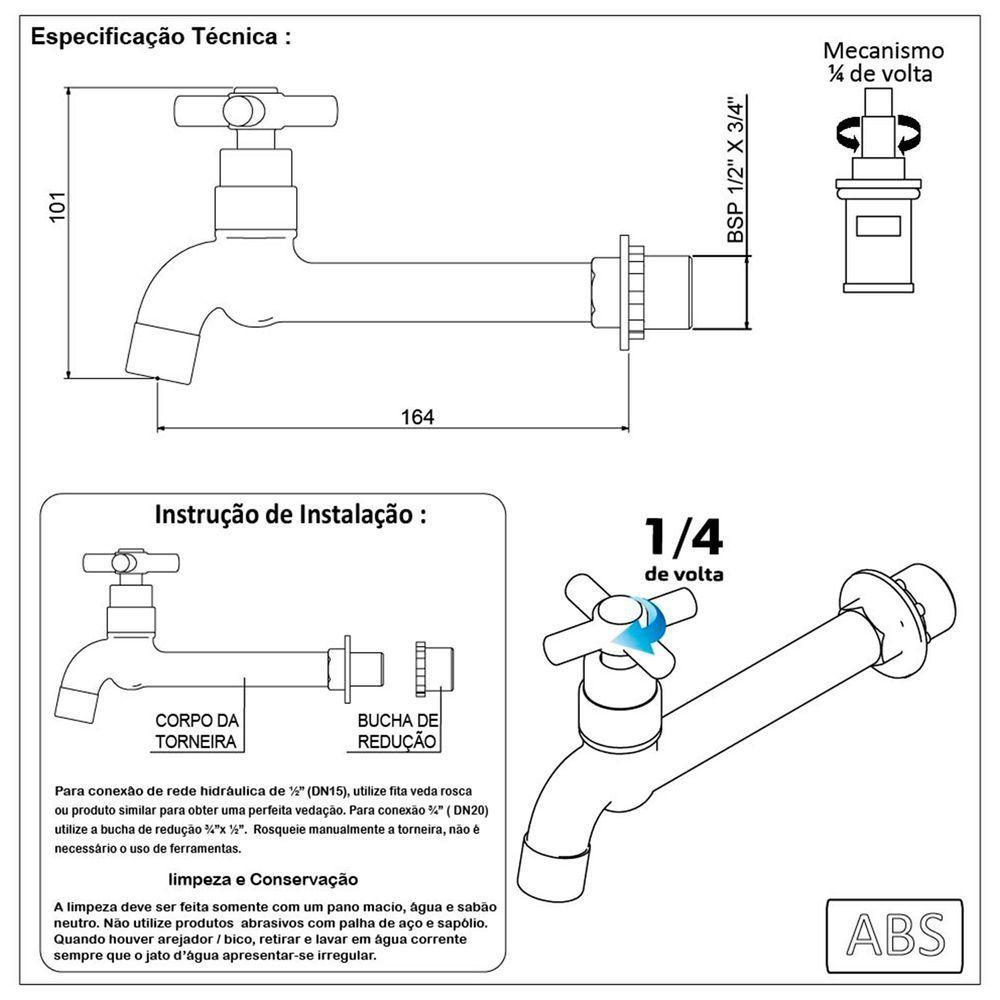 Torneira Pia Tanque Cozinha Parede Arejador Cromado Luxo 1/4 - 7