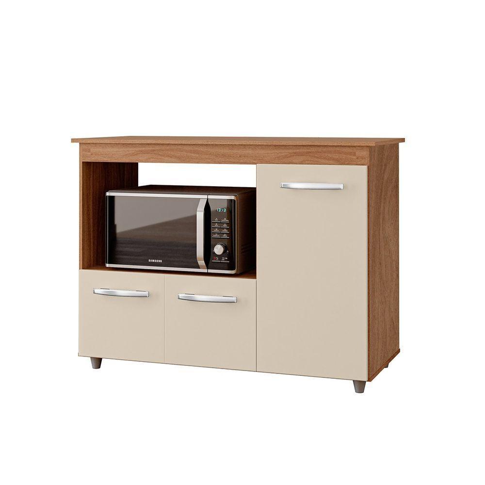Balcão Multiuso Para Cozinha Micro-ondas 3 Portas Lina Savana / Off White - 1