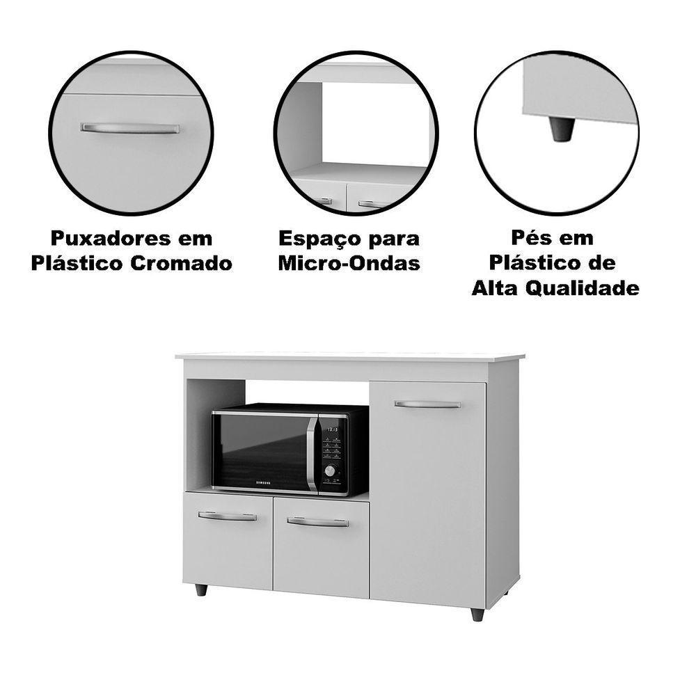 Balcão Multiuso Para Cozinha Micro-ondas 3 Portas Lina Savana / Off White - 2
