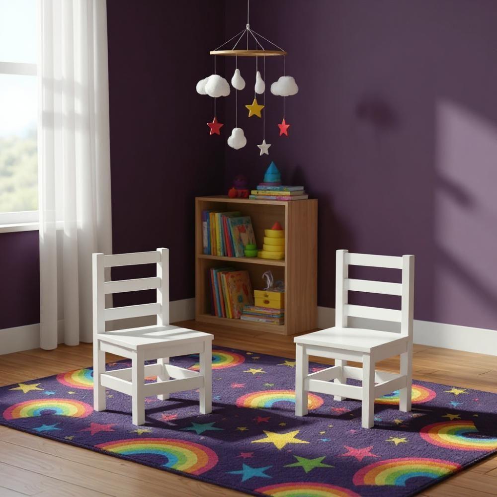 2 Cadeirinhas Mini Cadeiras Infantil De Madeira Maciça - Branco Sem Estofado - 1