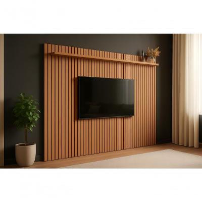 Painel Ripado Para Tv Até 75 Polegadas Prateleira Superior - Nature 2.2 X 1.8