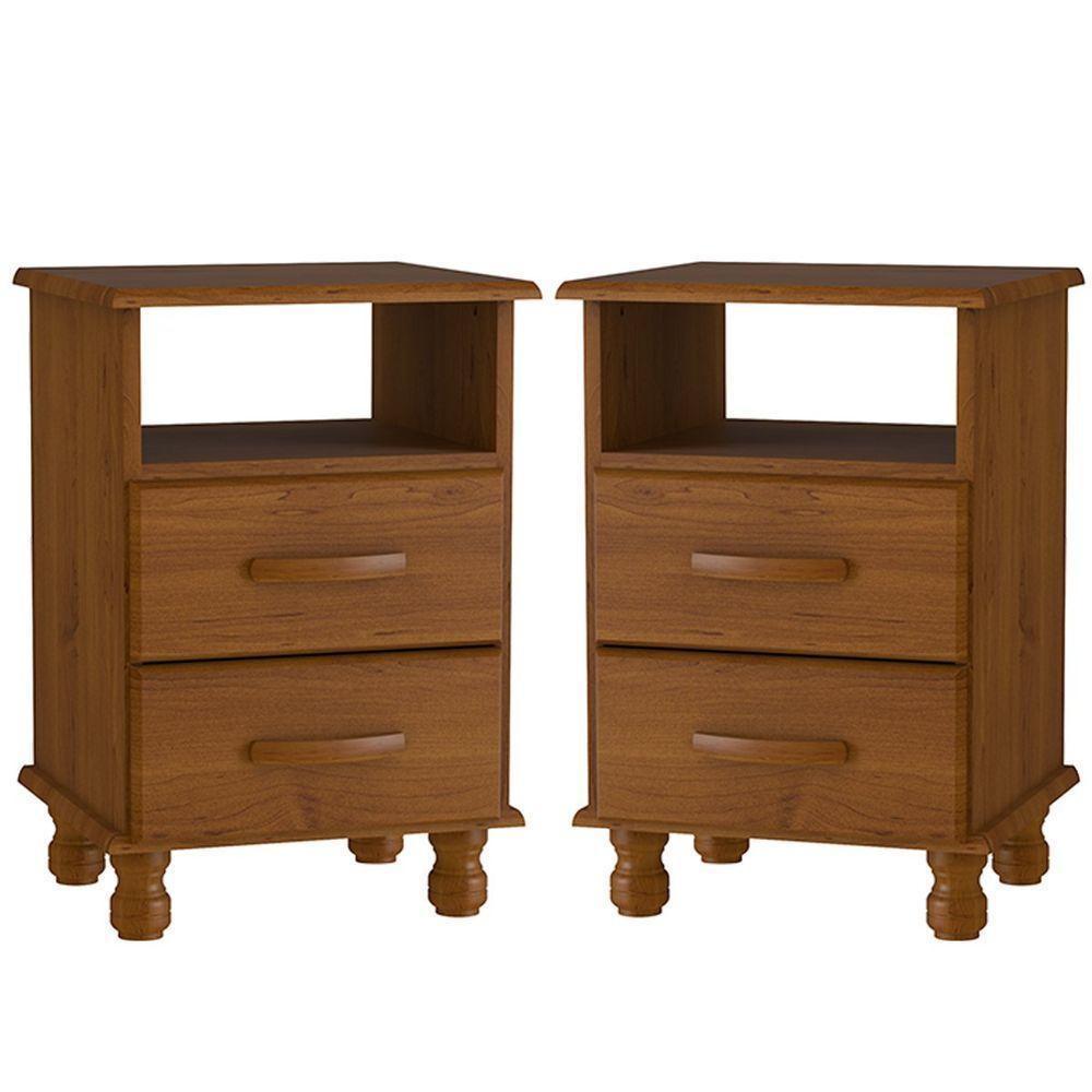 Kit 2 Mesas De Cabeceira 2 Gavetas 100% Madeira Maciça Veneza Imbuia Fosco - 1