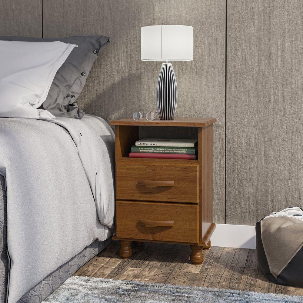 Kit 2 Mesas De Cabeceira 2 Gavetas 100% Madeira Maciça Veneza Imbuia Fosco - 5