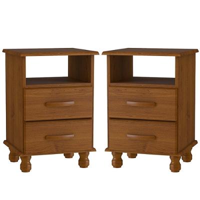 Kit 2 Mesas De Cabeceira 2 Gavetas 100% Madeira Maciça Veneza Imbuia Fosco